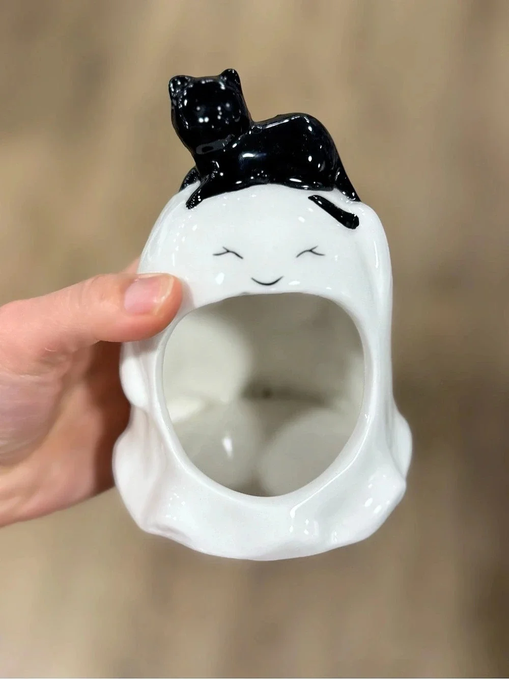 White & Black Cat Ceramic holder Decor Figurine
